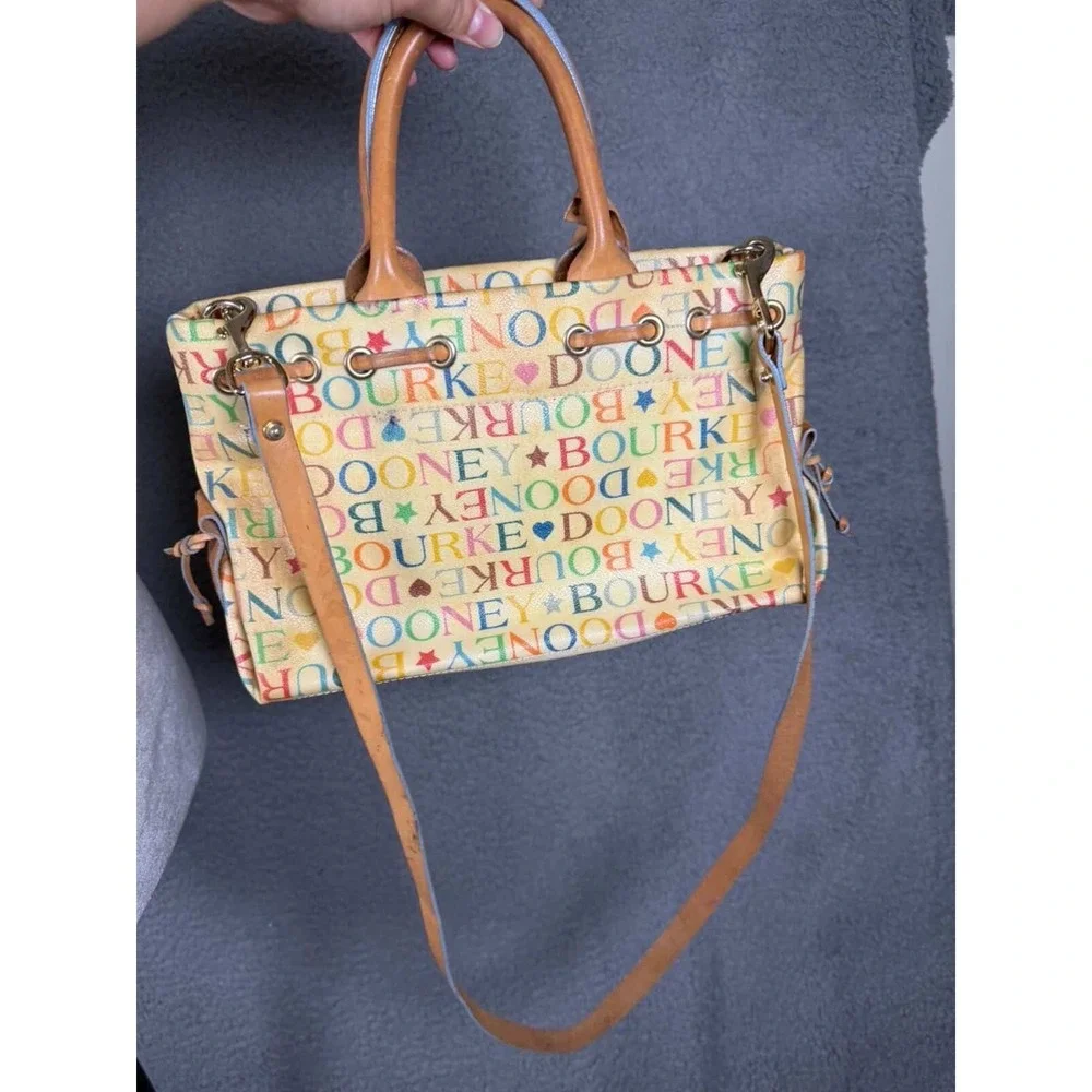 Dooney‎ & Bourke Vintage Rainbow Monogram Satchel Crossbody Bag Cream Multicolor